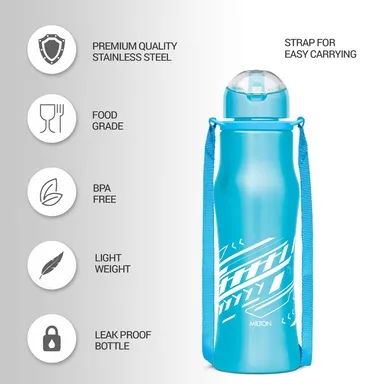 Milton Gaiety Stainless Steel Water Bottle | Leak-Proof Sipper| 450 ml| BPA-Free| School & Gym Use| Blue thumbnail 1