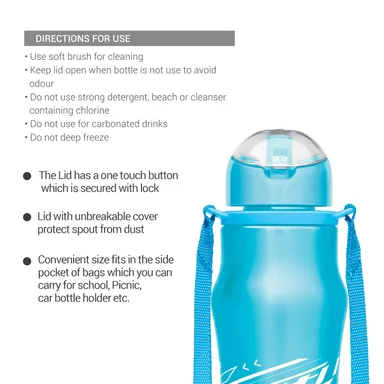 Milton Gaiety Stainless Steel Water Bottle | Leak-Proof Sipper| 450 ml| BPA-Free| School & Gym Use| Blue thumbnail 2