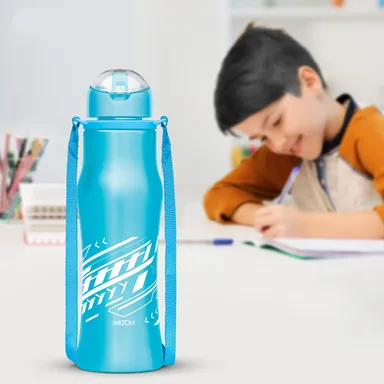 Milton Gaiety Stainless Steel Water Bottle | Leak-Proof Sipper| 450 ml| BPA-Free| School & Gym Use| Blue thumbnail 3