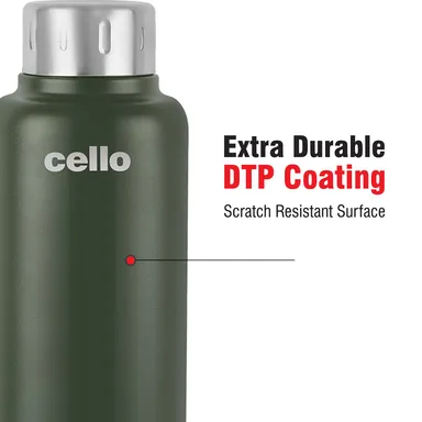 Cello Duro Top insulated water bottle 500 ml green | double wall vacuum flask | leak proof travel bottle | ideal for office gym thumbnail 3