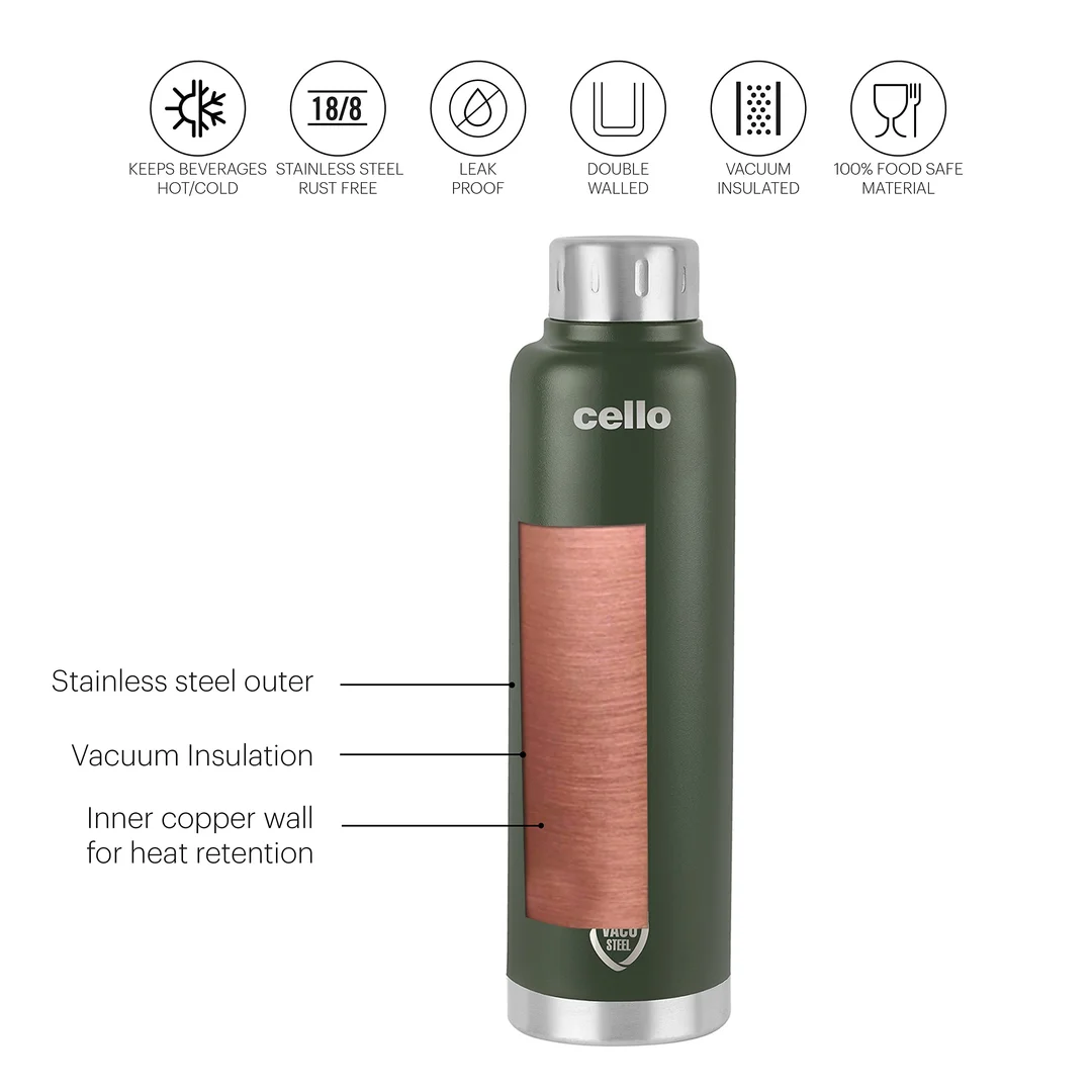 Cello Duro Top insulated water bottle 500 ml green | double wall vacuum flask | leak proof travel bottle | ideal for office gym image 5