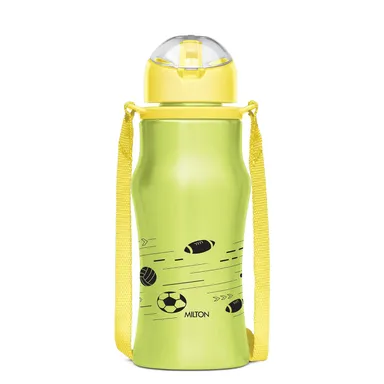 Milton Stainless Steel Sipper Bottle 450 ml | Leak Proof, Rust Proof | Single Walled | School Gym Office | Yellow thumbnail 0