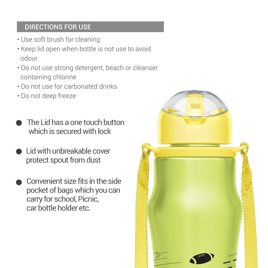 Milton Stainless Steel Sipper Bottle 450 ml | Leak Proof, Rust Proof | Single Walled | School Gym Office | Yellow image 3