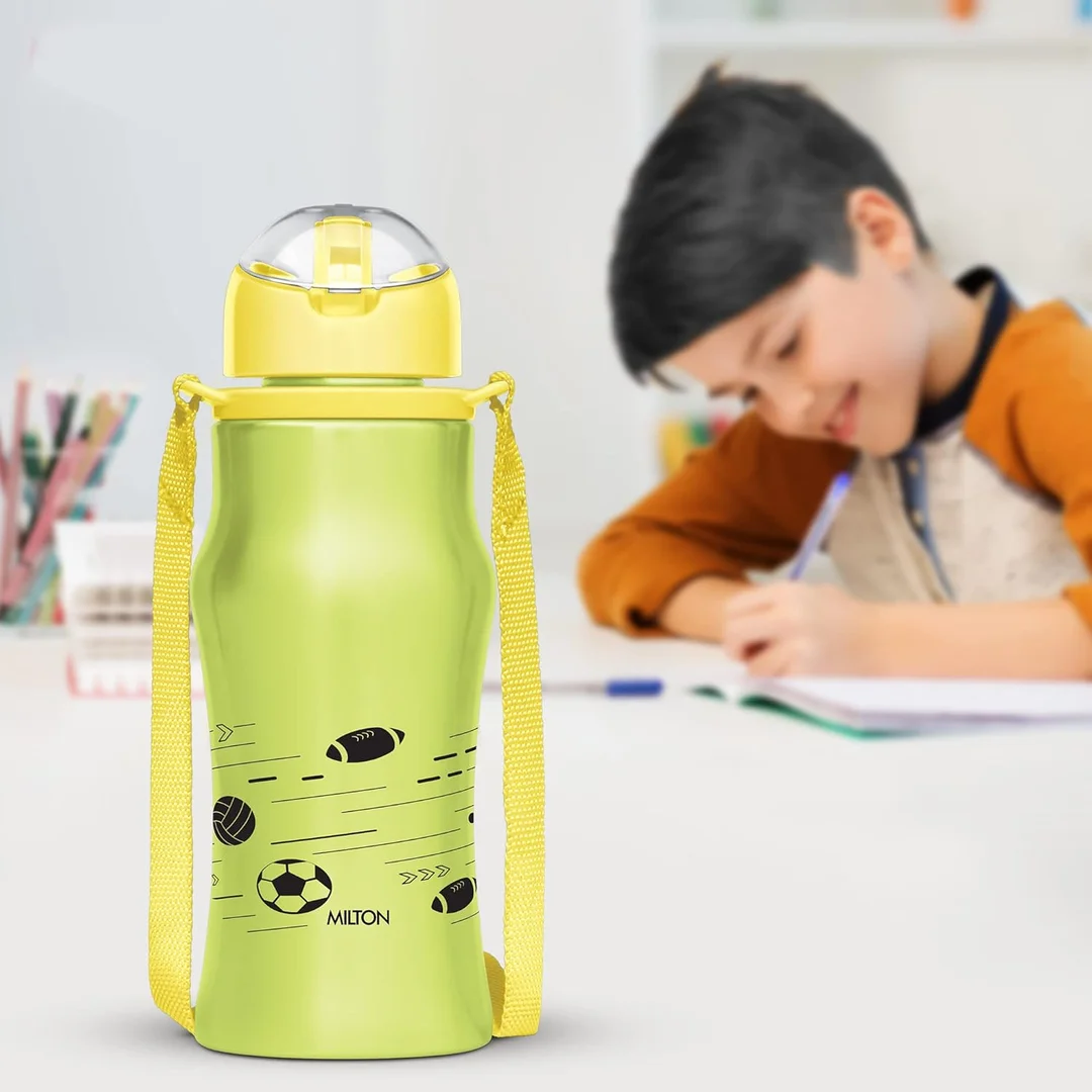 Milton Stainless Steel Sipper Bottle 450 ml | Leak Proof, Rust Proof | Single Walled | School Gym Office | Yellow image 4