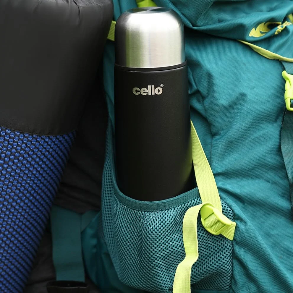 Cello Duro Flip Thermosteel Flask with Jacket 500ml Black 24-Hour Hot & Cold Rustproof Leakproof Stainless Steel Bottle for Office Gym Travel image 2
