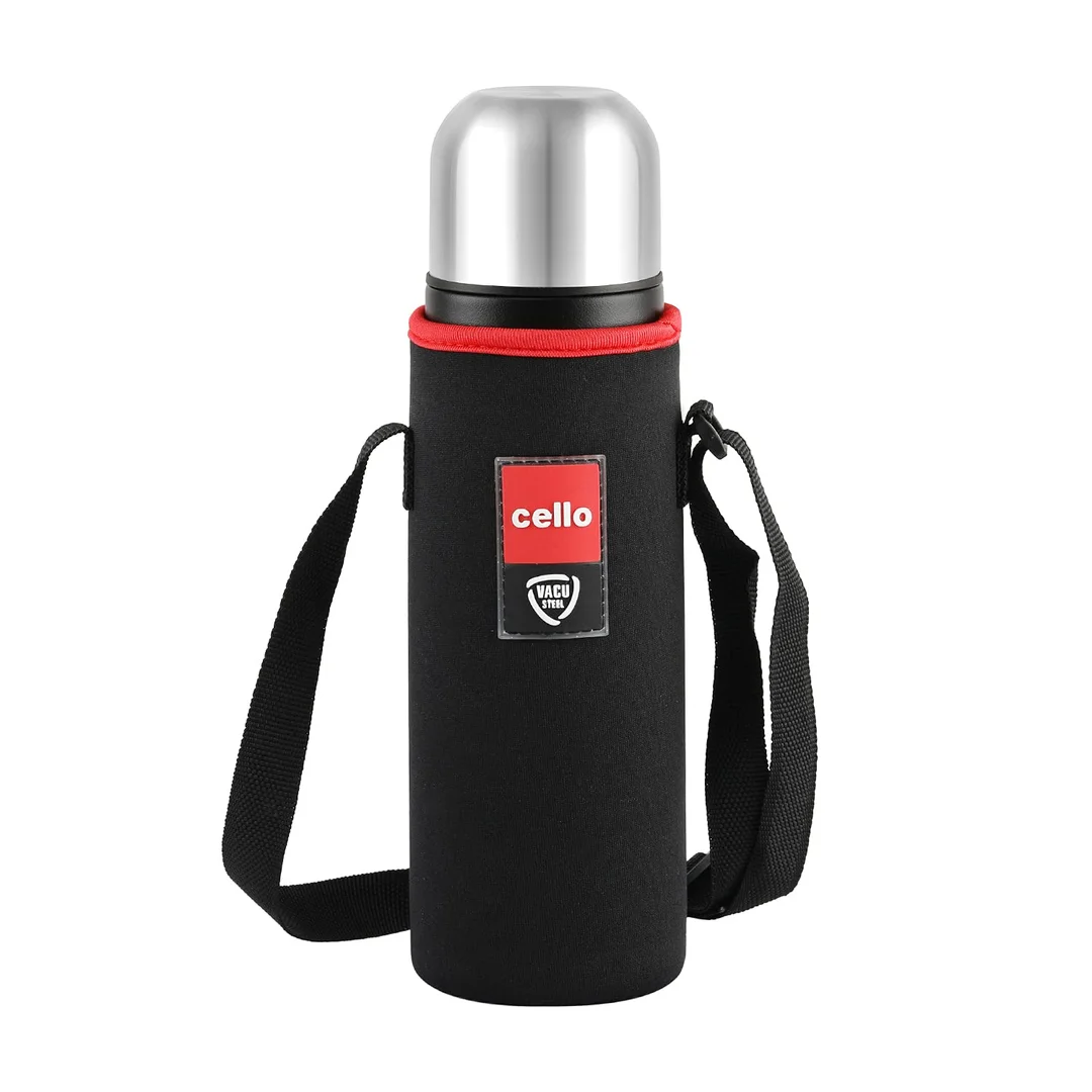 Cello Duro Flip Thermosteel Flask with Jacket 500ml Black 24-Hour Hot & Cold Rustproof Leakproof Stainless Steel Bottle for Office Gym Travel image 4