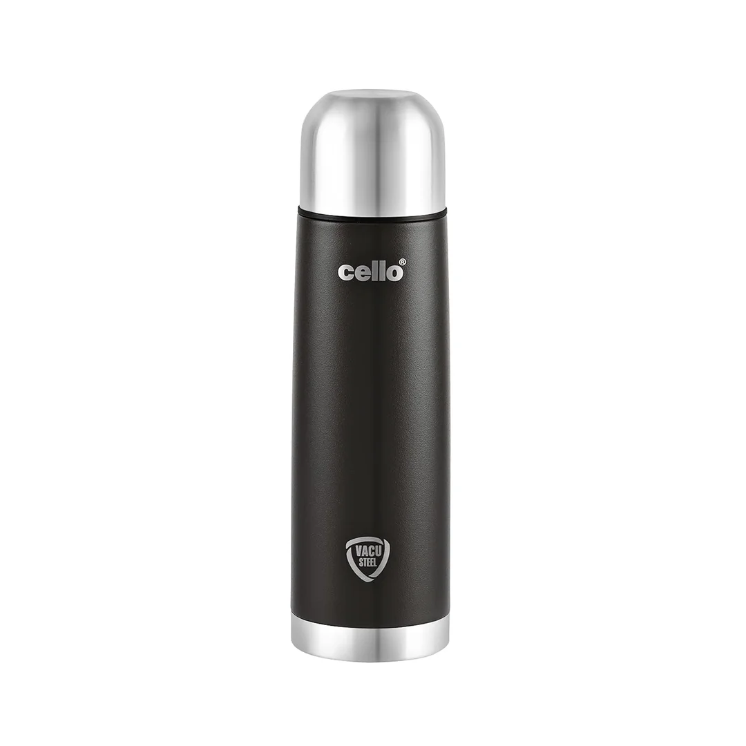 Cello Duro Flip Thermosteel Flask with Jacket 500ml Black 24-Hour Hot & Cold Rustproof Leakproof Stainless Steel Bottle for Office Gym Travel image 1