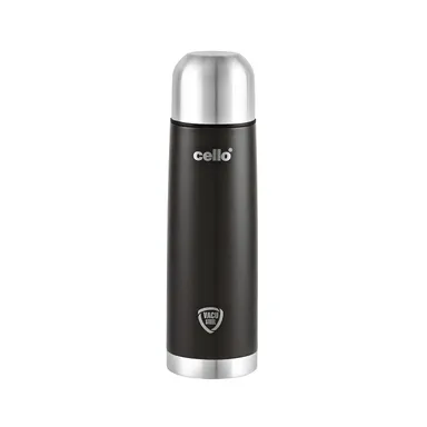 Cello Duro Flip Thermosteel Flask with Jacket 500ml Black 24-Hour Hot & Cold Rustproof Leakproof Stainless Steel Bottle for Office Gym Travel thumbnail 0