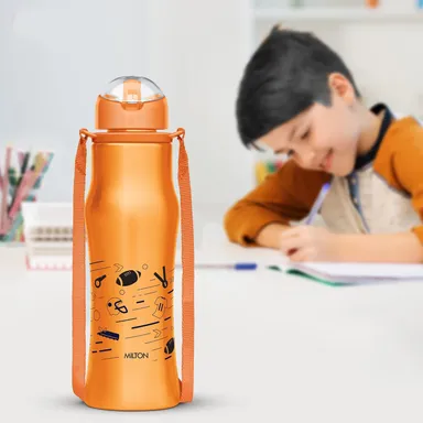 Milton Stainless Steel Sipper Water Bottle 650 ml | Leak Proof Rust Proof | ISI Certified | School Office Gym | Orange thumbnail 3