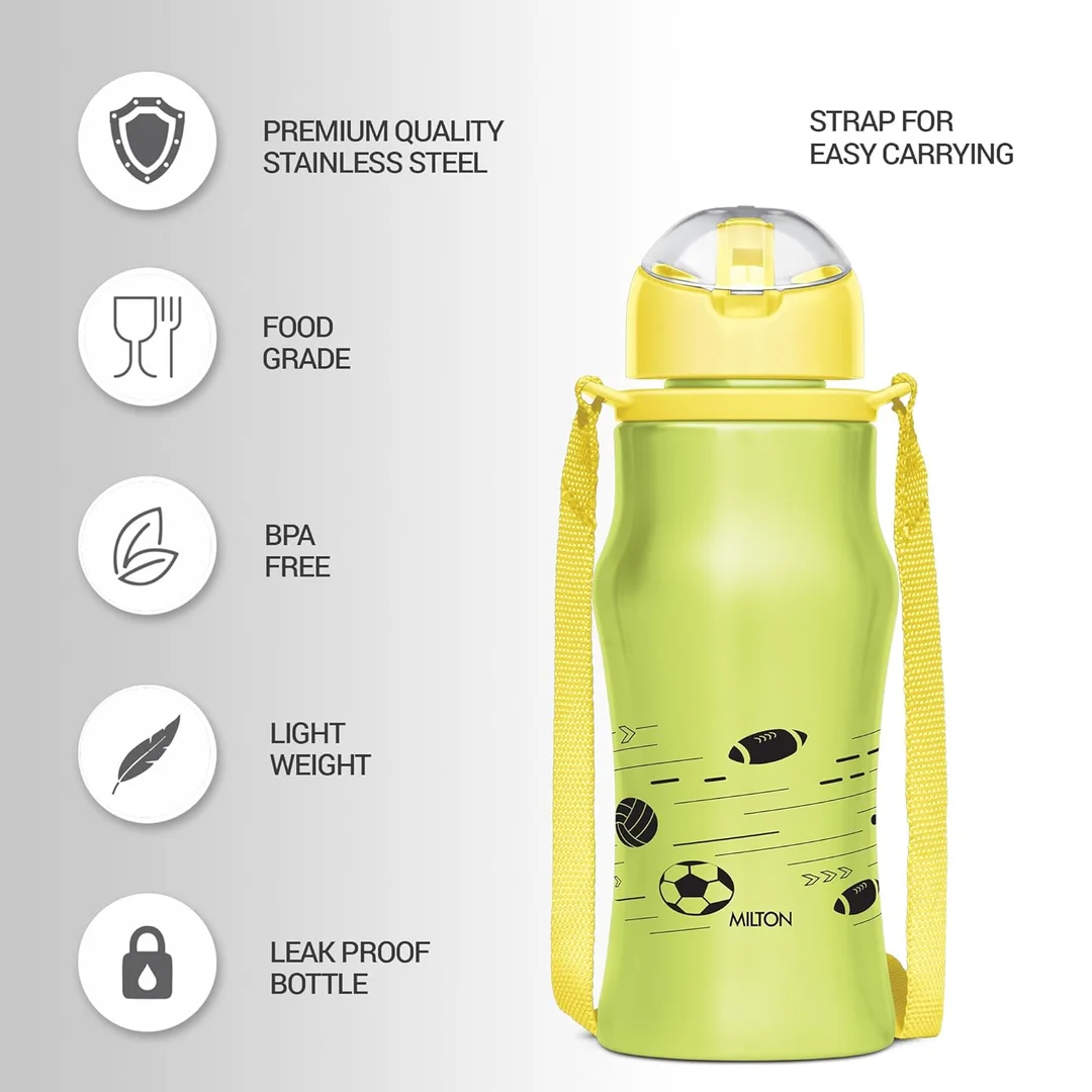 MILTON Gaiety Water Bottle 650 ml | Leak‑Proof Stainless Sipper | School‑Gym Friendly | Green image 2