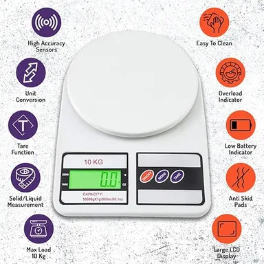 Atom 10 kg Digital Kitchen Scale | 1 g Precision LCD Tare | Home Baking & Diet thumbnail 2