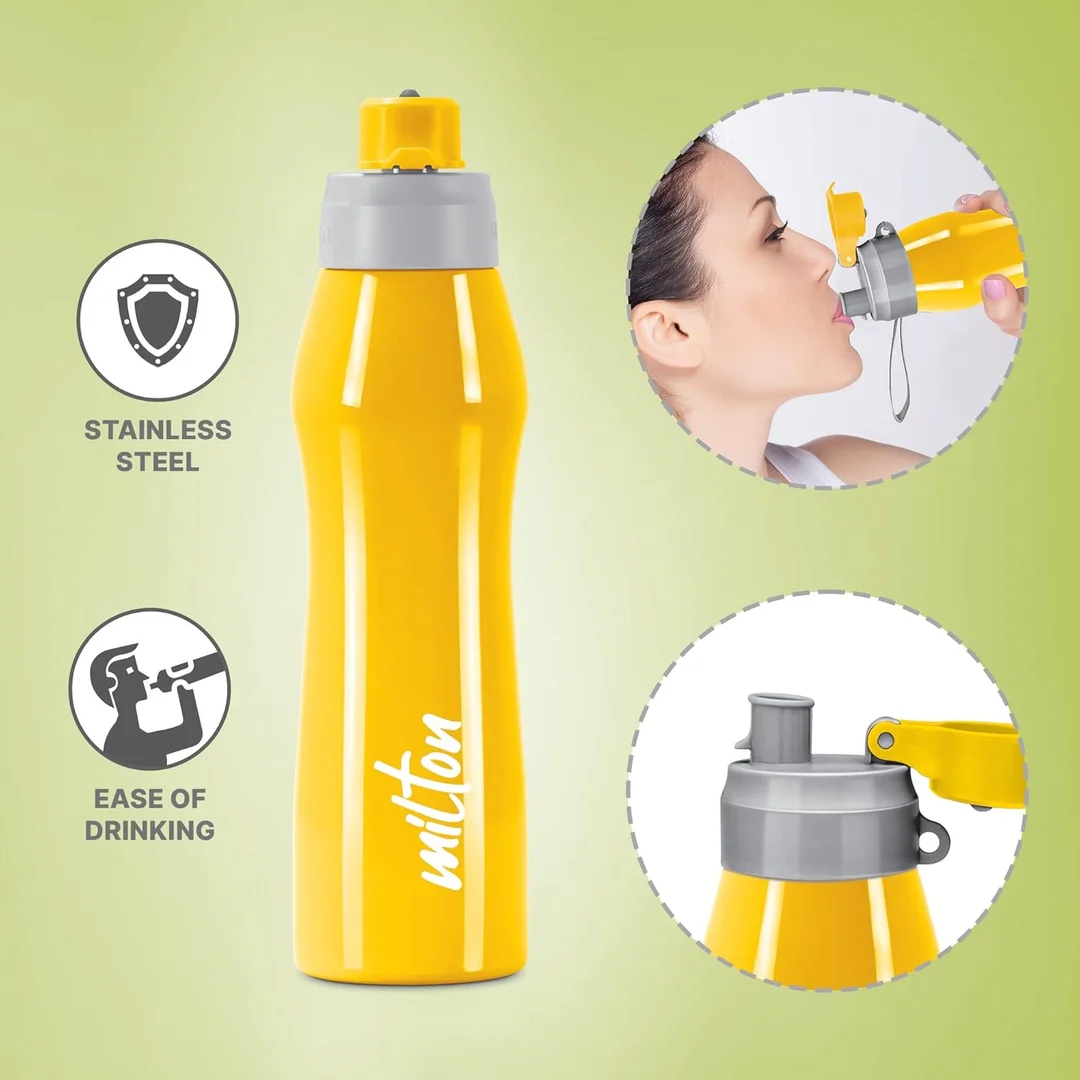 Milton Active 750 Stainless Steel Water Bottle 620ml Yellow | Spout Mouth, Leak Proof, ISI Certified, Rust Proof Bottle for School, Office, Gym image 2