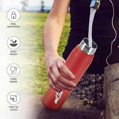 Milton Handy 850 Stainless Steel Sipper Bottle 780ml Red | Leak Proof, ISI Certified, Rust Proof Water Bottle for School, Office, Gym thumbnail 1