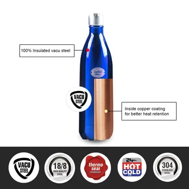 Cello Swift Stainless Steel Flask | 350ml Blue | Hot and Cold Insulated Bottle for Office, Travel, Kids, School | Leak Proof, Durable Design thumbnail 2
