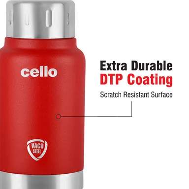 Cello Duro Top | Double Wall Stainless Steel Water Bottle 350ml | Hot and Cold Vacuum Insulated Flask for Travel, Office, School | Scratch Resistant Red thumbnail 3