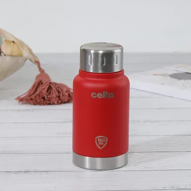 Cello Duro Top | Double Wall Stainless Steel Water Bottle 350ml | Hot and Cold Vacuum Insulated Flask for Travel, Office, School | Scratch Resistant Red thumbnail 0