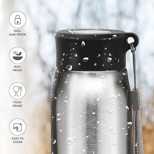 Milton Handy 850 Stainless Steel Leak Proof Water Bottle | 780 ml | Easy Grip | Fitness Travel | Silver| Portable image 2