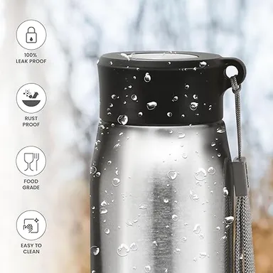 Milton Handy 850 Stainless Steel Leak Proof Water Bottle | 780 ml | Easy Grip | Fitness Travel | Silver| Portable thumbnail 1