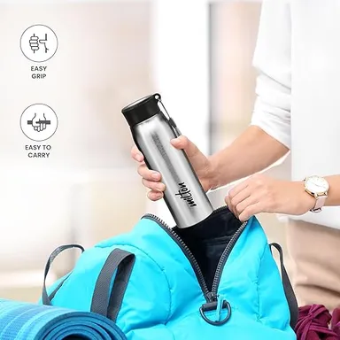 Milton Handy 850 Stainless Steel Leak Proof Water Bottle | 780 ml | Easy Grip | Fitness Travel | Silver| Portable thumbnail 2