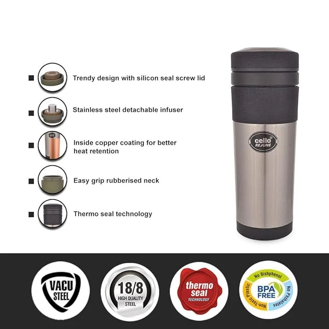 cello detachable infuser flask 360 ml | vacuum insulated stainless steel tea bottle image 4