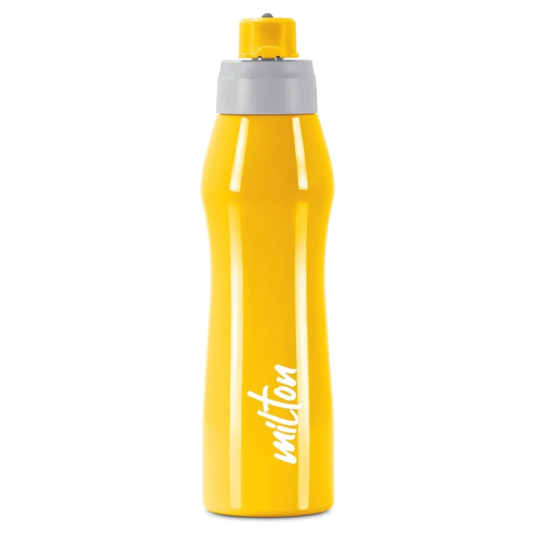 Milton Stainless Steel Water Bottle 1000 ml | Leak Proof Spout | School Gym Office | ISI Certified | Yellow | Durable & Portable image 1