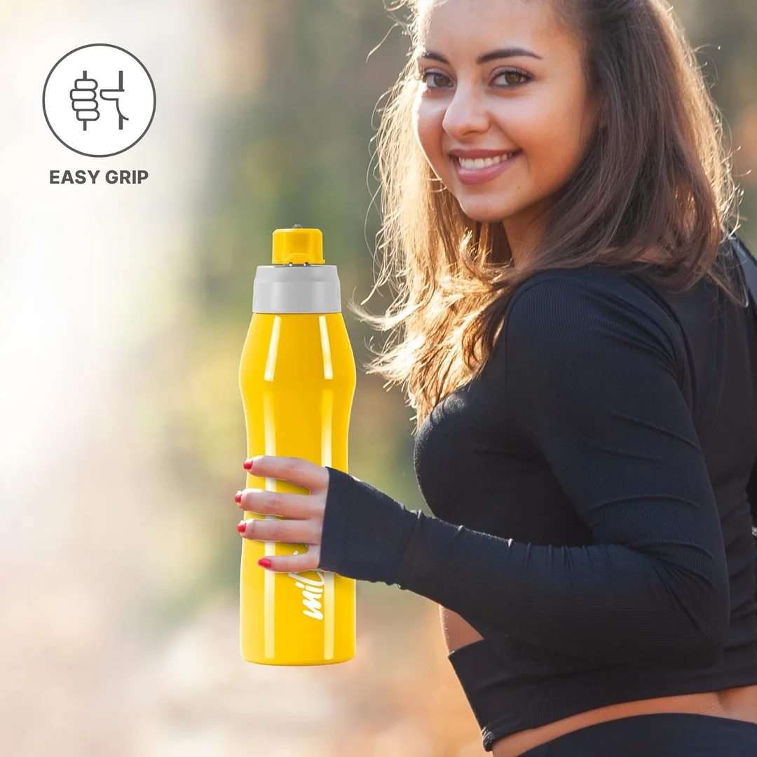 Milton Stainless Steel Water Bottle 1000 ml | Leak Proof Spout | School Gym Office | ISI Certified | Yellow | Durable & Portable image 4