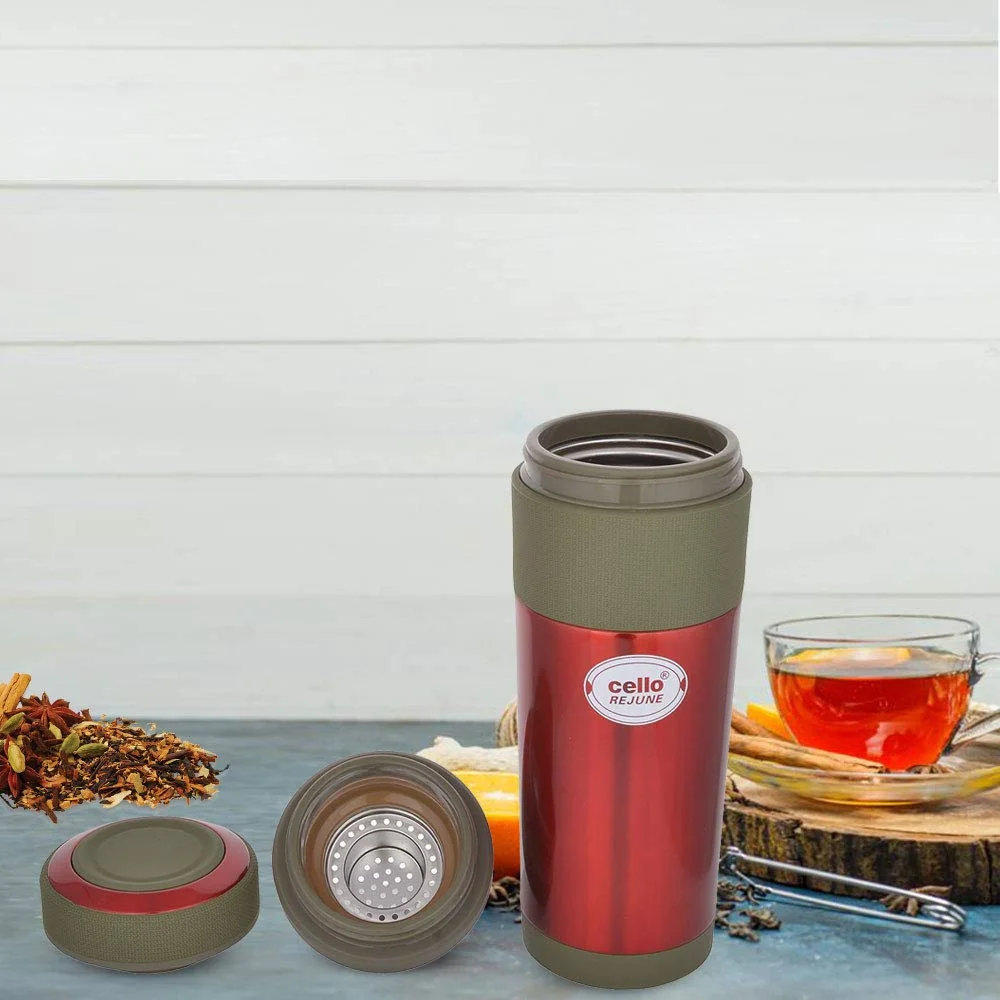 cello detachable infuser flask 360 ml | vacuum insulated stainless steel tea bottle Red image 2
