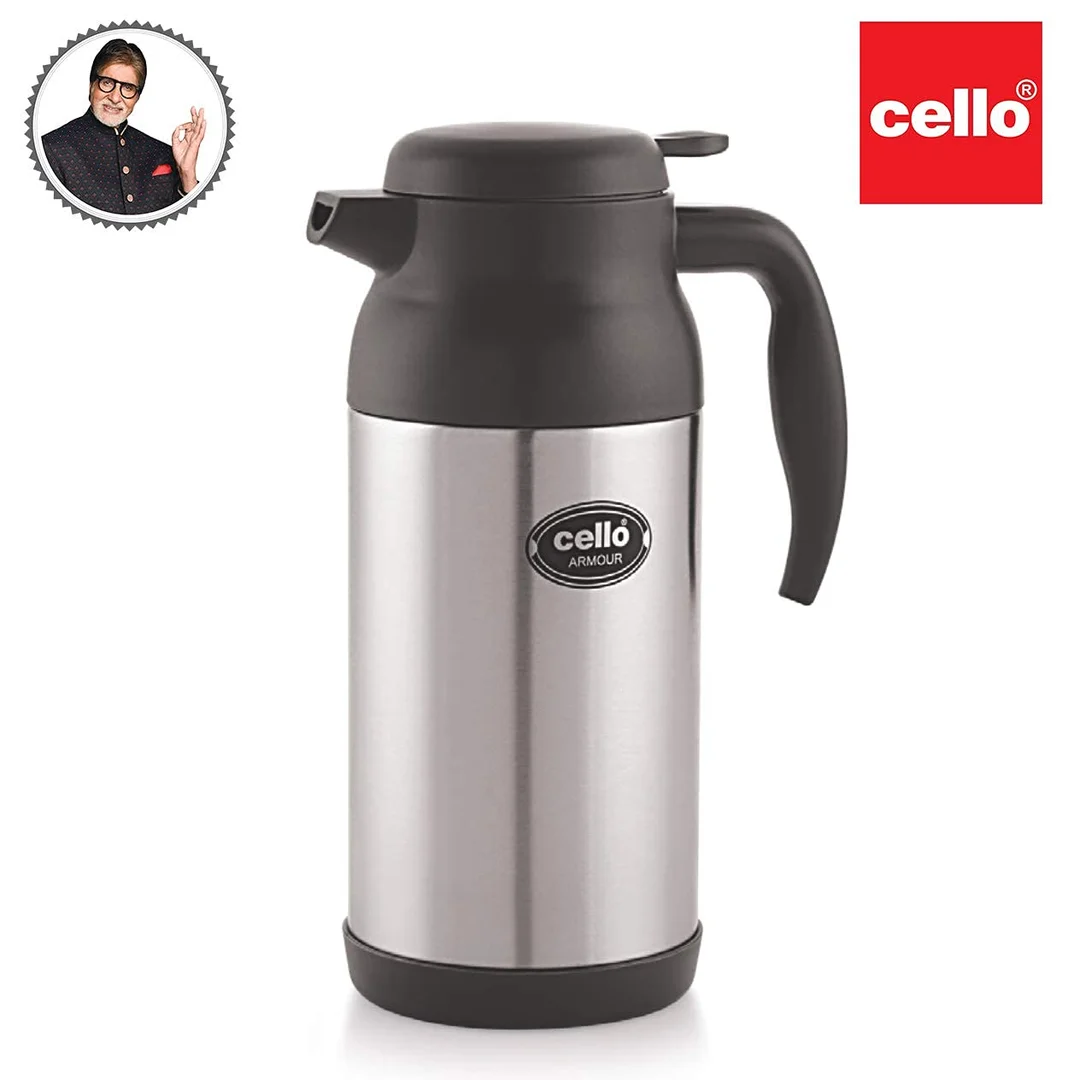 Cello Armour Vacuum Insulated Carafe |1600 ml Stainless Steel Thermal Flask | Leakproof Hot & Cold Tea‑Coffee Jug | Office & Party Use image 1