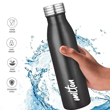 Milton Black Breeze Stainless Steel Water Bottle 750ml | Leak Proof|Rust Proof | Office| School| Travel Use thumbnail 1