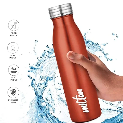 Milton Breeze Stainless Steel Water Bottle| Leak Proof Lid| 750 ml| Single Walled| ISI Certified| Metallic Brown | For School Office Gym image 2