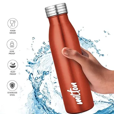 Milton Breeze Stainless Steel Water Bottle| Leak Proof Lid| 750 ml| Single Walled| ISI Certified| Metallic Brown | For School Office Gym  thumbnail 1