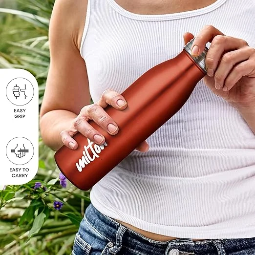 Milton Breeze Stainless Steel Water Bottle| Leak Proof Lid| 750 ml| Single Walled| ISI Certified| Metallic Brown | For School Office Gym image 3