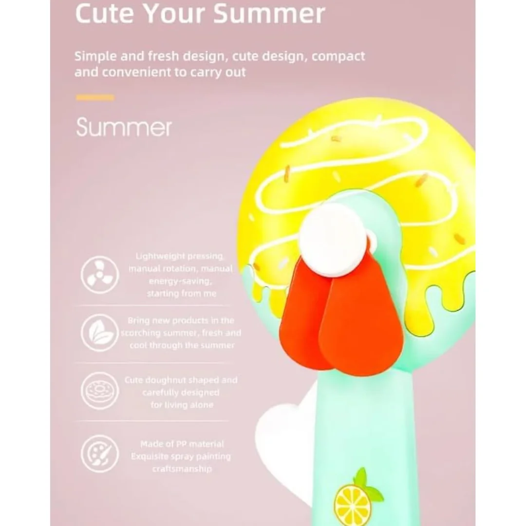 Manual Hand Press Doughnut Fan for Kids | portable pocket fan small manual summer fan for outdoors | pack of 2 image 2