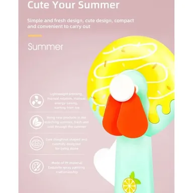 Manual Hand Press Doughnut Fan for Kids | portable pocket fan small manual summer fan for outdoors | pack of 2 thumbnail 1