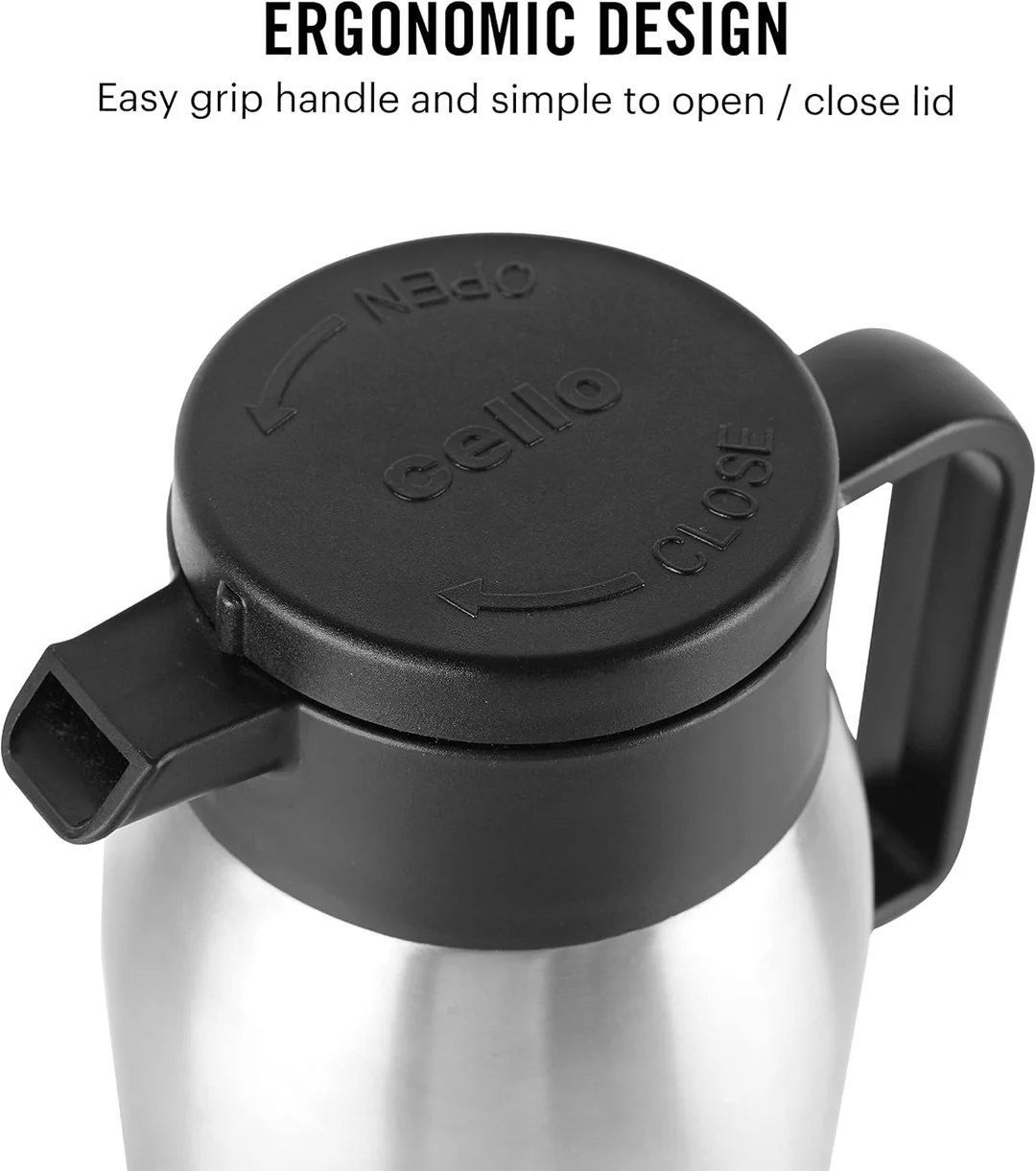 Cello Stainless Steel Flask 1000 ml | Vacuum Insulated, Copper‑lined, Leakproof Travel Flask image 2
