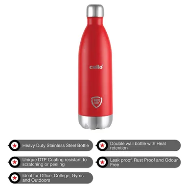 Pinky Store Cellow Duro Tuff 750 ml | Red Double Wall Stainless Steel Bottle | Leak‑Proof, Scratch‑Resistant thumbnail 1