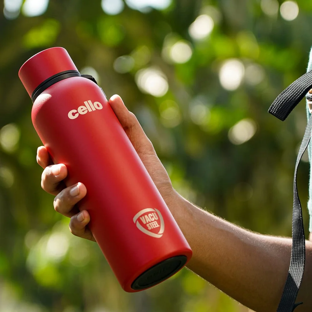 cello 550ml Double Walled Insulated Steel Water Bottle | Leakproof Red Travel Bottle image 2