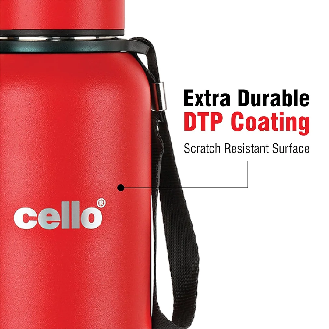 cello 550ml Double Walled Insulated Steel Water Bottle | Leakproof Red Travel Bottle image 3