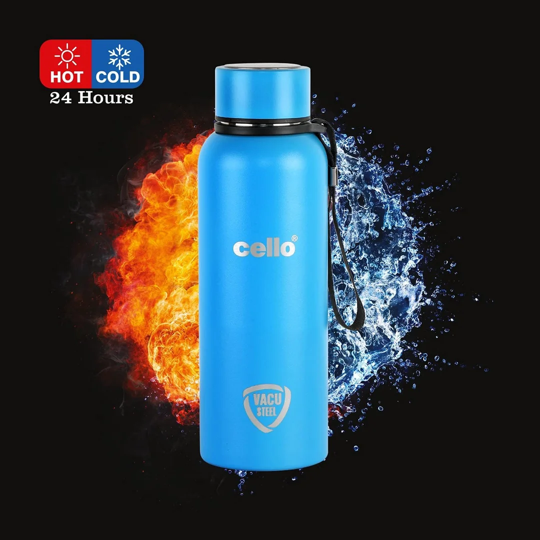 Cello 550ml Double Walled Insulated Steel Water Bottle | Leakproof Light Blue Travel Bottle for Hot and Cold Drinks | Durable, BPA-Free, Premium Quality, Reusable, Perfect for Daily Use, Gym, Office, and Outdoor Adventures image 4