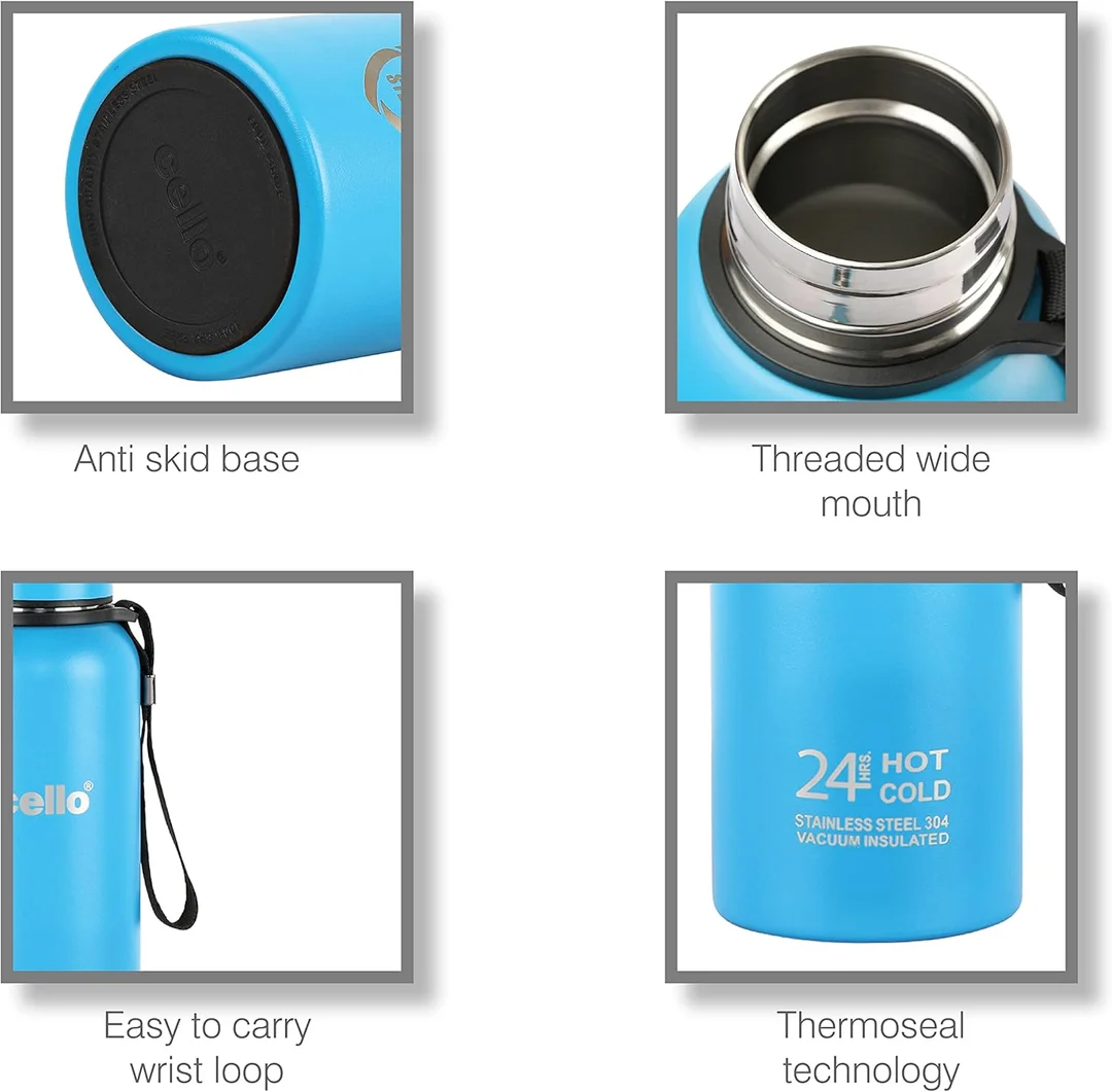 Cello 550ml Double Walled Insulated Steel Water Bottle | Leakproof Light Blue Travel Bottle for Hot and Cold Drinks | Durable, BPA-Free, Premium Quality, Reusable, Perfect for Daily Use, Gym, Office, and Outdoor Adventures image 6