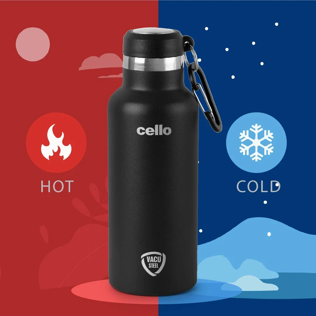 Cello Duro Hector Thermosteel 550ml Black ISI Certified Stainless Steel Double Walled Vacuum Insulated Water Bottle 24H Hot Cold image 4