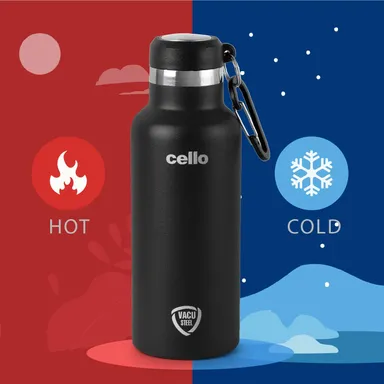 Cello Duro Hector Thermosteel 550ml Black ISI Certified Stainless Steel Double Walled Vacuum Insulated Water Bottle 24H Hot Cold thumbnail 3