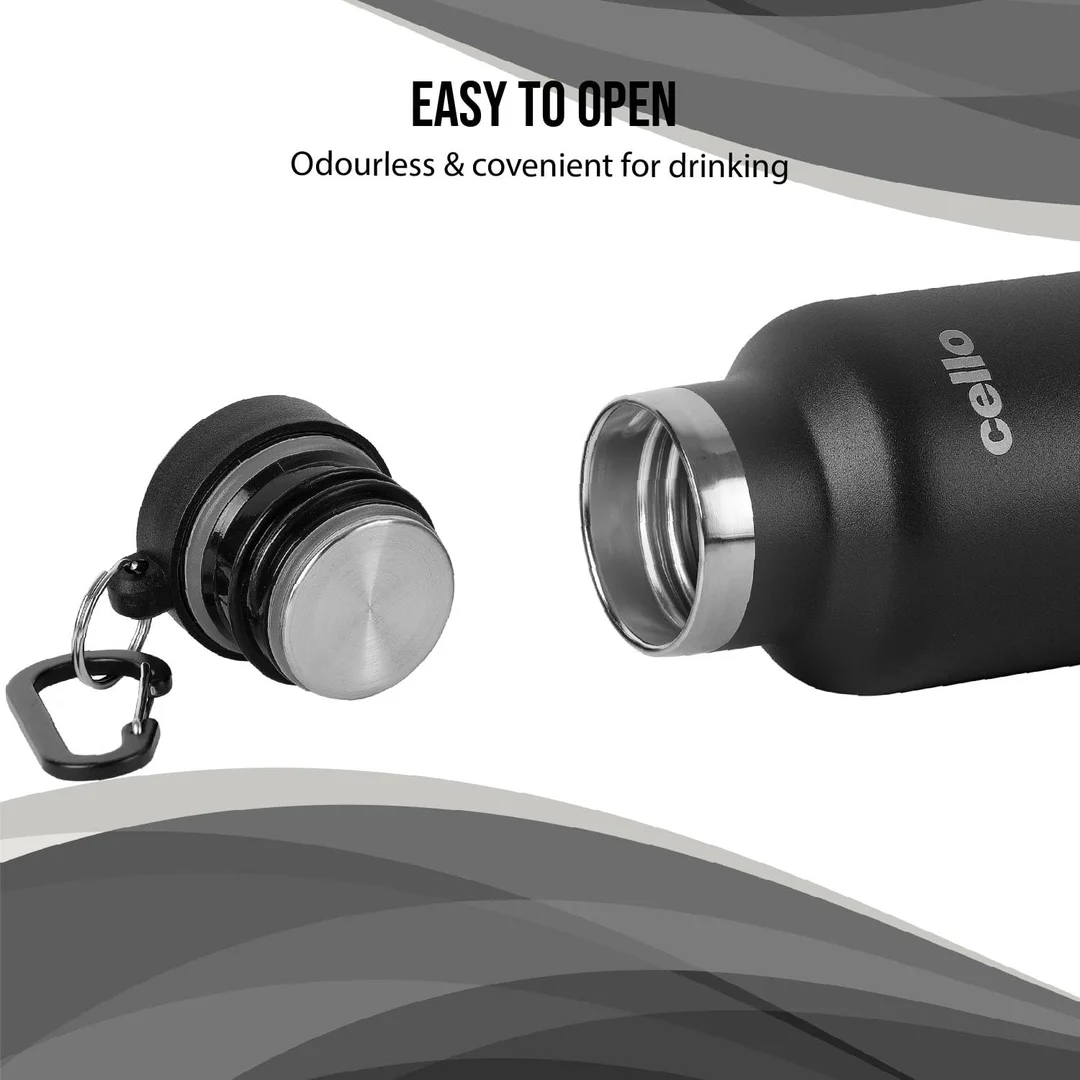 Cello Duro Hector Thermosteel 550ml Black ISI Certified Stainless Steel Double Walled Vacuum Insulated Water Bottle 24H Hot Cold image 6