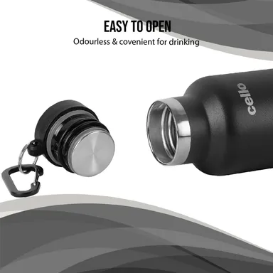 Cello Duro Hector Thermosteel 550ml Black ISI Certified Stainless Steel Double Walled Vacuum Insulated Water Bottle 24H Hot Cold thumbnail 5
