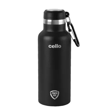 Cello Duro Hector Thermosteel 550ml Black ISI Certified Stainless Steel Double Walled Vacuum Insulated Water Bottle 24H Hot Cold thumbnail 0