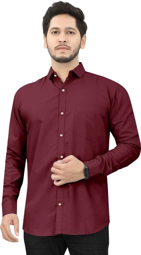 Men Solid Casual Maroon Cotton Shirt | Slim Fit Mandarin Collar Full Sleeve image 3