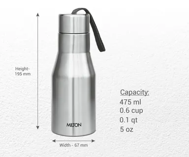 MILTON Super 500 Water Bottle | Stainless Steel 475 ml| Leak Proof| Rust Proof| Slim Design | School| Office| Gym| Travel | ISI Certified thumbnail 1