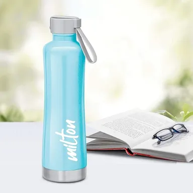 Milton Tiara 600 Thermosteel 490 ml | Vacuum Insulated Hot & Cold Flask | Leak Proof with Carry‑String | Sky Blue thumbnail 1