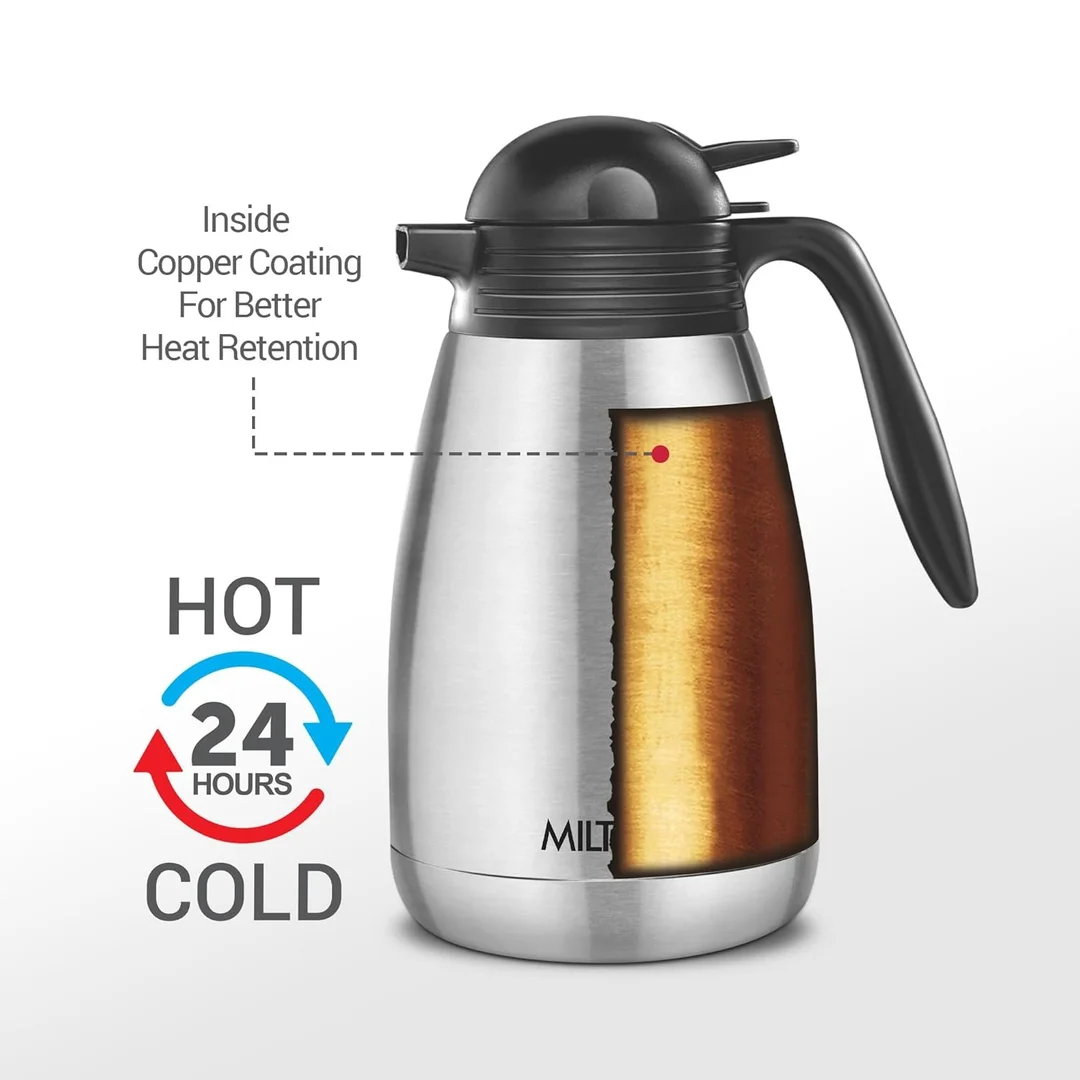 Milton Thermosteel Carafe 1500 ml |Double‑Walled Vacuum Stainless Steel Flask with Press & Pour Lid | Keeps Beverages Hot/Cold 24h – Leak Proof & Rust-Free image 2