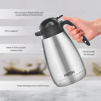Milton Thermosteel Carafe 1500 ml |Double‑Walled Vacuum Stainless Steel Flask with Press & Pour Lid | Keeps Beverages Hot/Cold 24h – Leak Proof & Rust-Free thumbnail 3